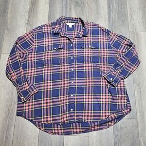 Old Navy Women's Boyfriend Fit Button Up Flannel Shirt XXLT Purple Pink Plaid 2x